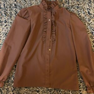 VINTAGE Lucky Winner Elegant Brown Ruffle Blouse